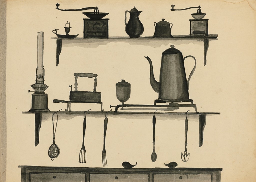 »Küchenstilleben«, um 1955, Tusche auf Papier, 29,7 × 42 cm