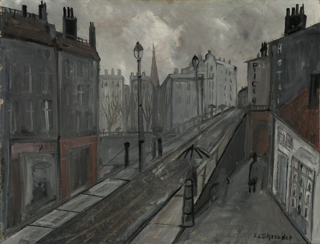 »Straße in Paris«, 50er Jahre, Öl auf Schichtenpappe, 56,5 × 74,5 cm