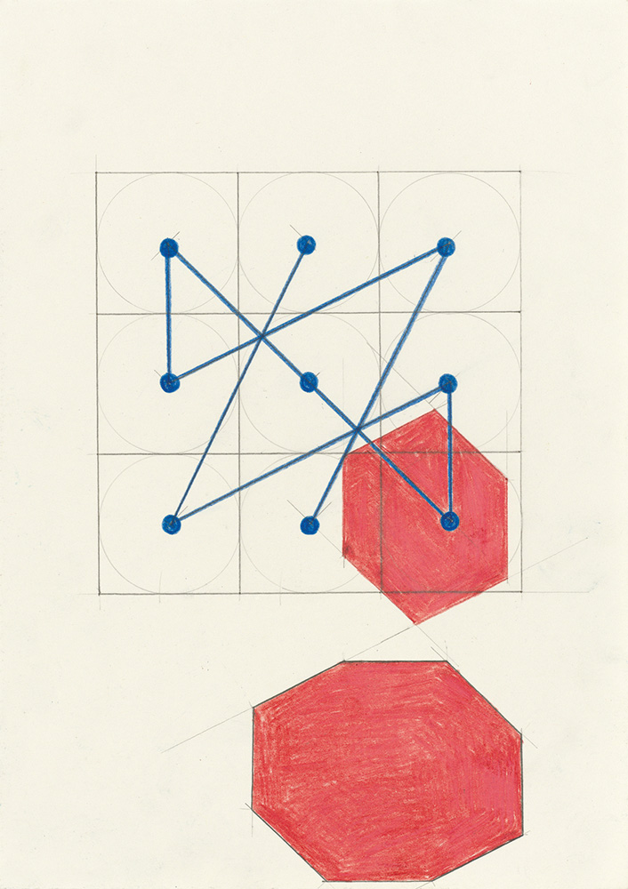 »Magisches Quadrat (Nr. 3)«, 2014, Bleistift, Buntstift auf Papier, 29,7 × 21 cm