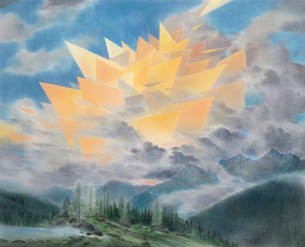 »Afterglow«, 2016, Pastell und Kohle auf MDF, 145 × 180 cm