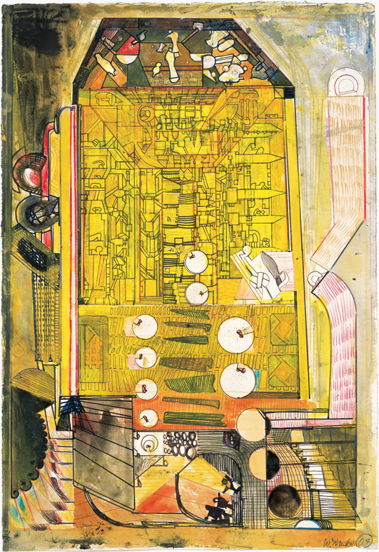 »Gelbes Haus«, 2007, Mischtechnik, 56 × 38,2 cm