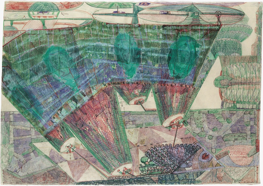 »Kontinente wandern«, 2007, Mischtechnik auf Papier, 60,3 × 86 cm
