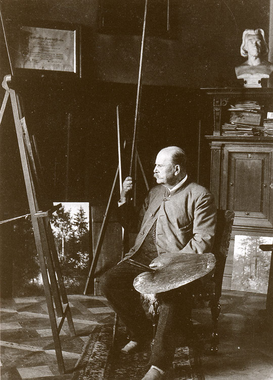 Eduard Leonhardi in seinem Atelier um 1890