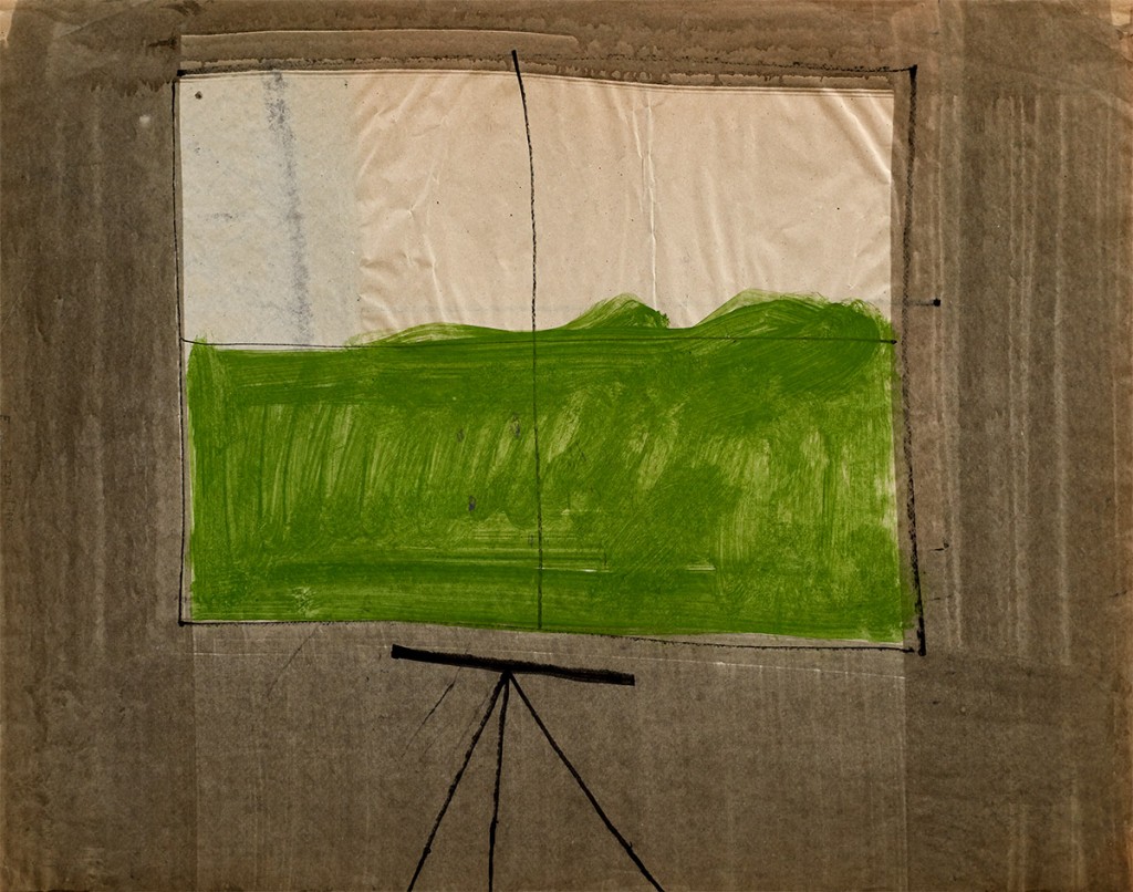 »Fenster mit Zeichentisch«, ca. 1964 – 1966, Aquarell, Tusche auf Papier, 50 × 63 cm
