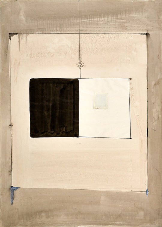 »Frühe Wand«, o.J., Tusche, Collage auf Papier, 70 × 50 cm
